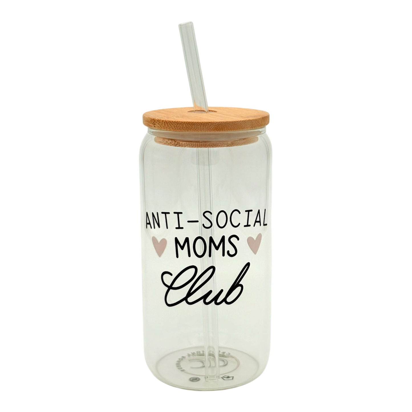 Tumbler en verre avec couvercle et paille (16 oz) - Anti-social moms club 🩷