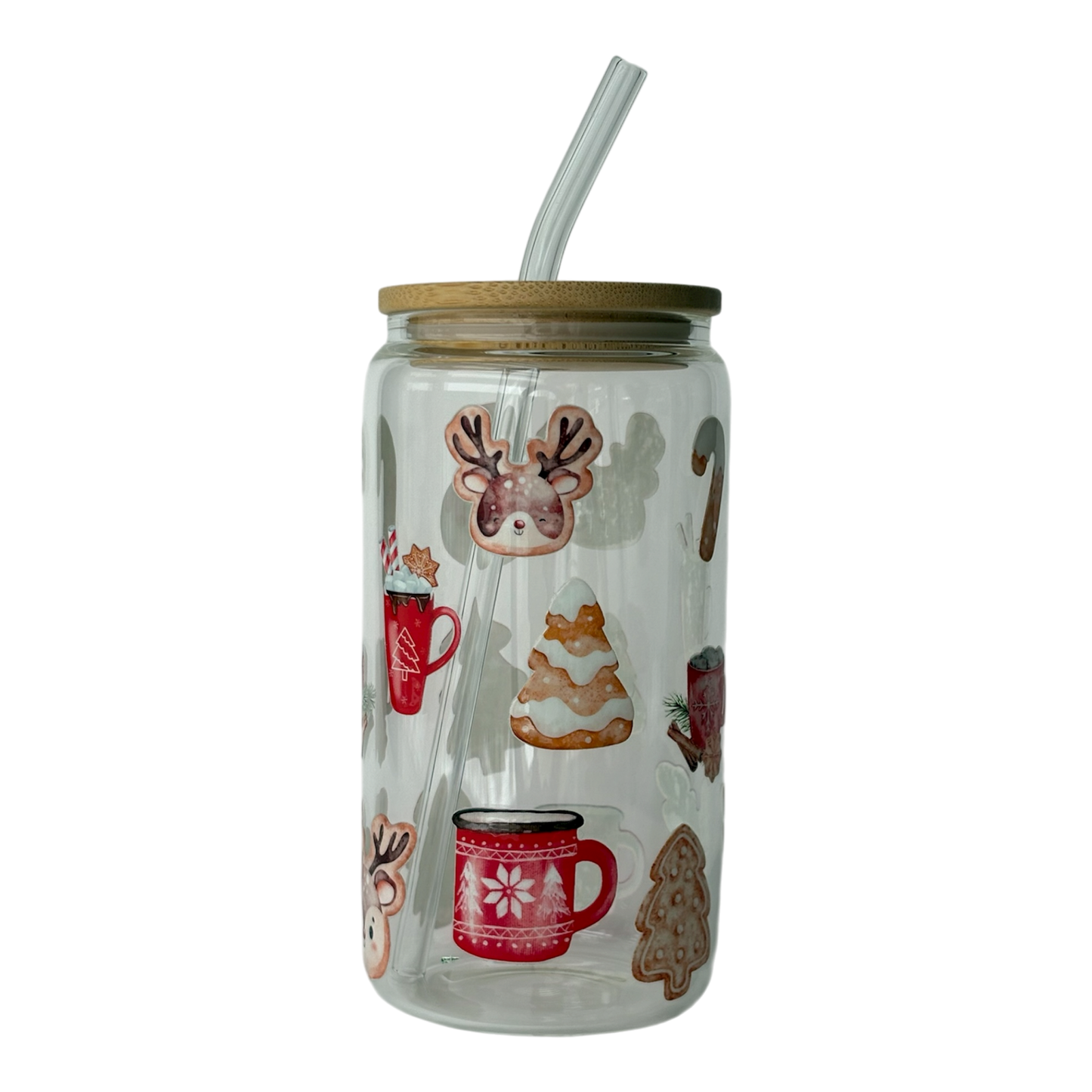 Tumbler en verre avec couvercle et paille (16 oz) - Petit bonheur 🍪☕️❤️