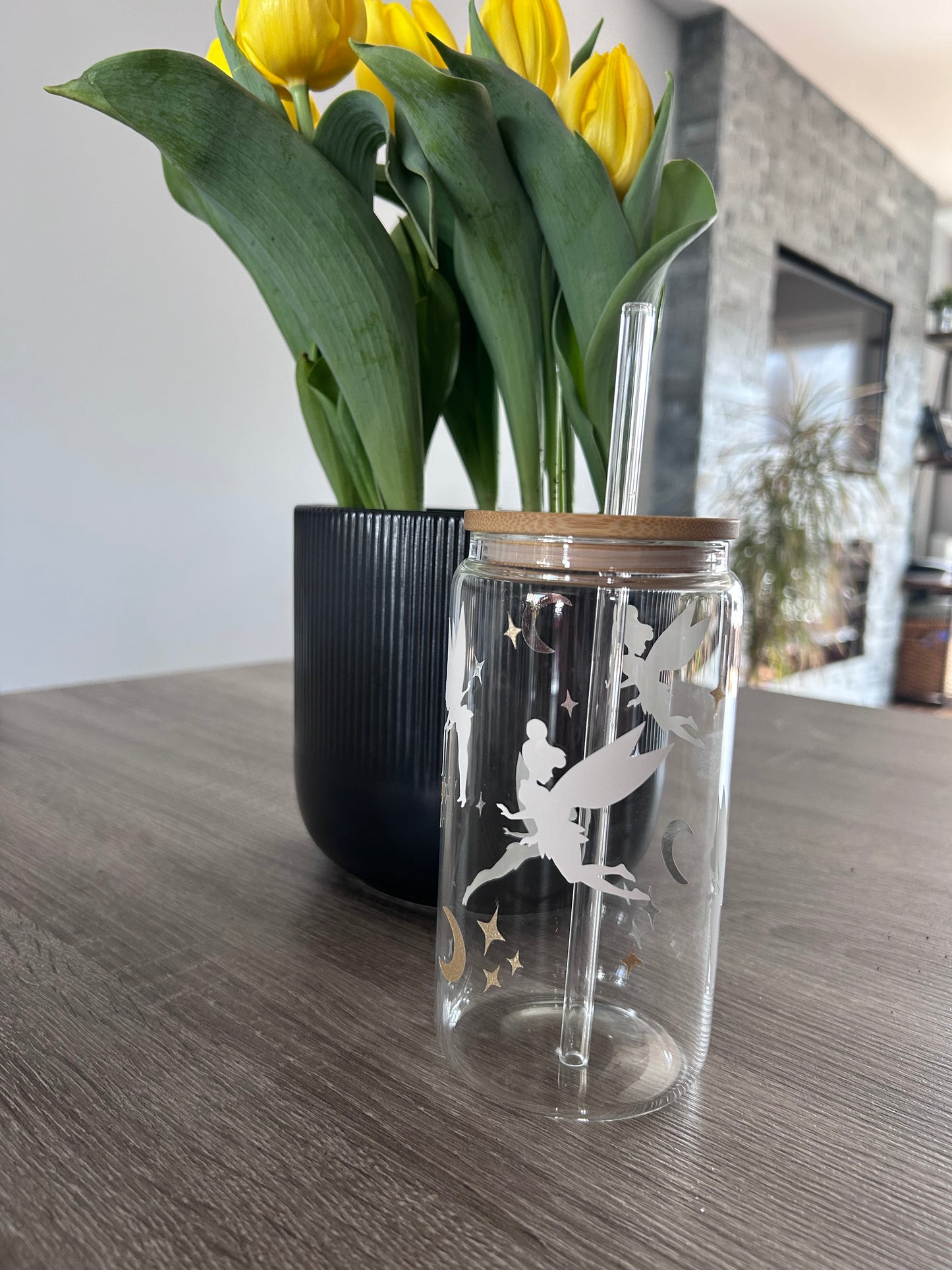 Tumbler en verre avec couvercle et paille (16 oz) - Fée 🧚‍♀️