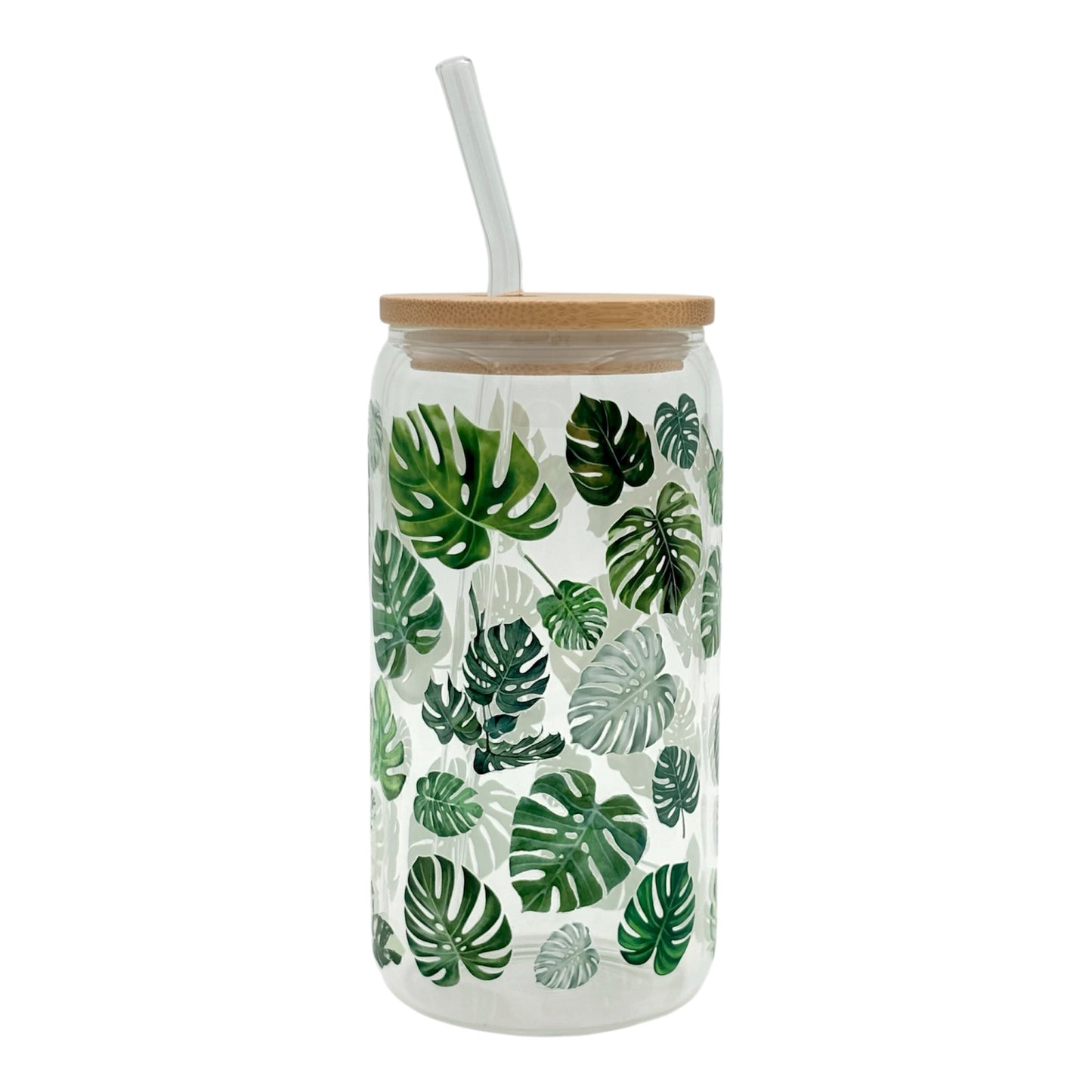 Tumbler en verre avec couvercle et paille (16 oz) - Monstera 🪴