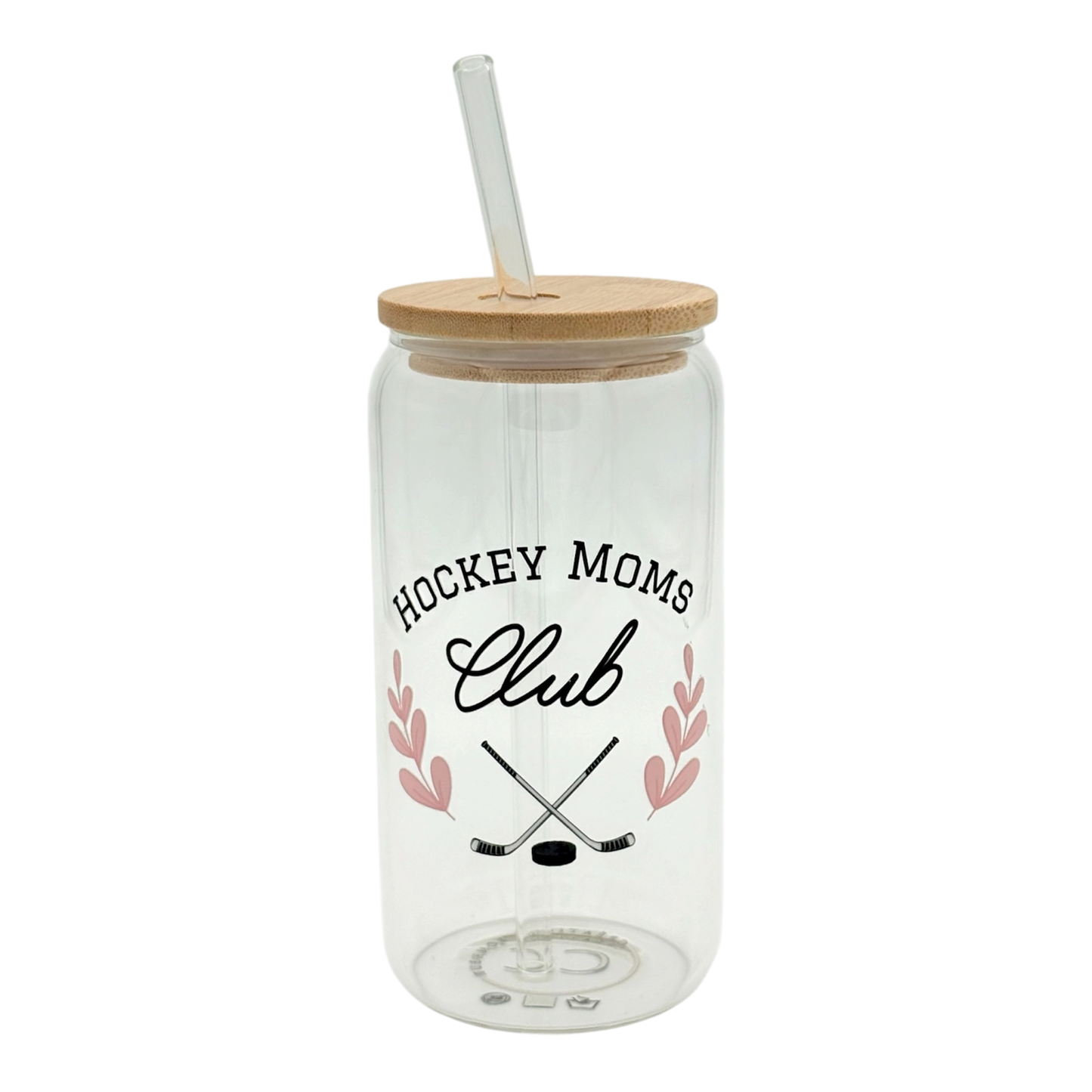 Tumbler en verre avec couvercle et paille (16 oz) - Hockey moms club 🏒