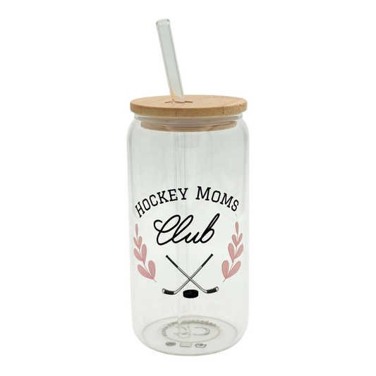 Tumbler en verre avec couvercle et paille (16 oz) - Hockey moms club 🏒