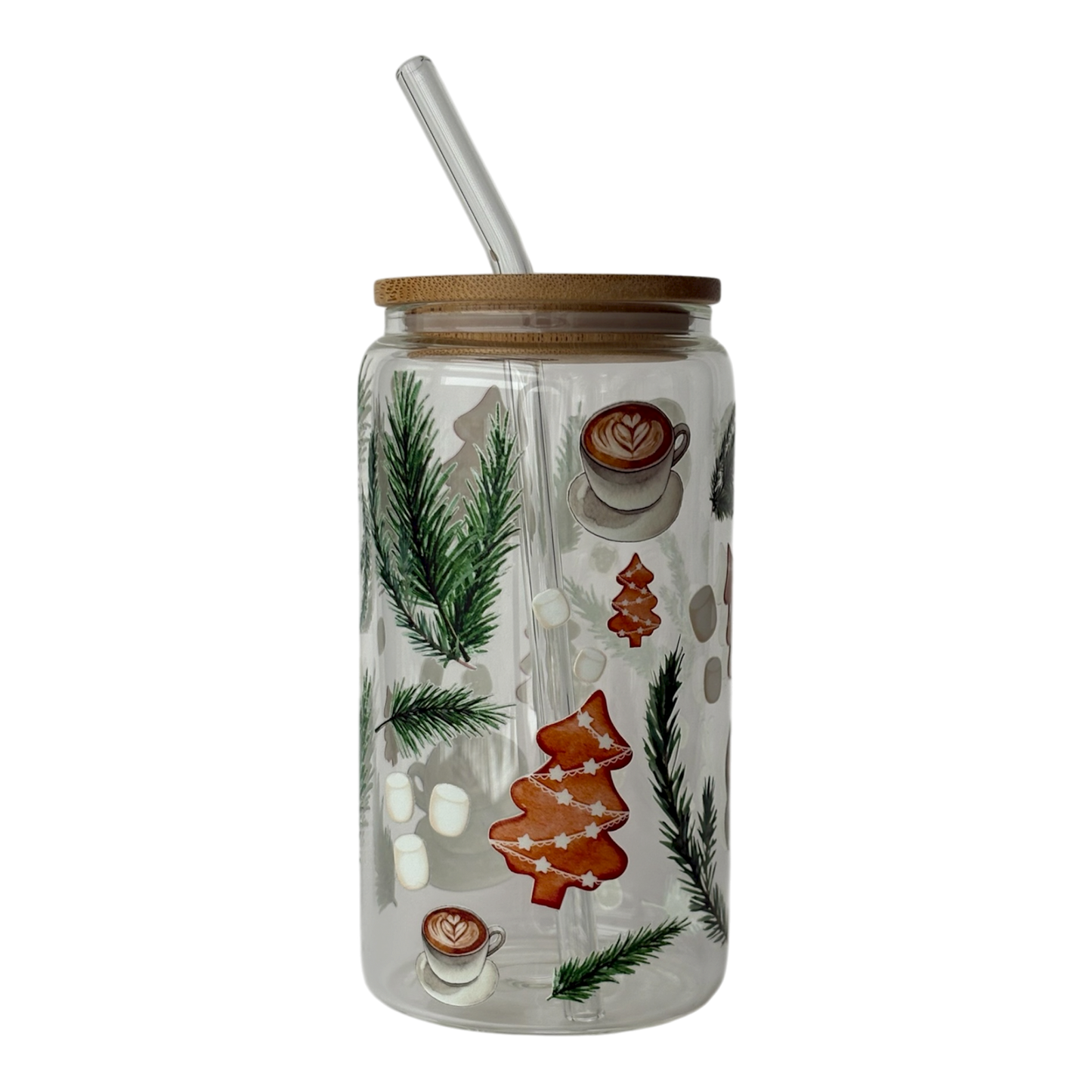 Tumbler en verre avec couvercle et paille (16 oz) - Café de Noël ☕️🌲