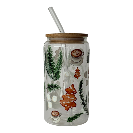Tumbler en verre avec couvercle et paille (16 oz) - Café de Noël ☕️🌲
