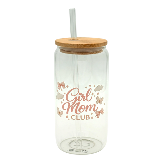 Tumbler en verre avec couvercle et paille (16 oz) - Girl mom club 🌸🎀