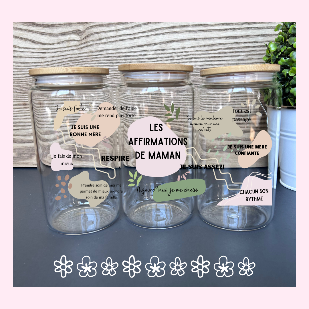 Tumbler en verre avec couvercle et paille (16 oz) - Les affirmations de maman ❣️