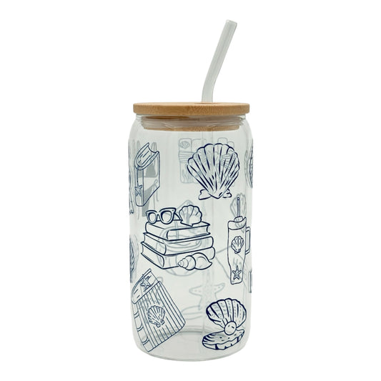 Tumbler en verre avec couvercle et paille (16 oz) - Entre deux chapitres 🌊📖