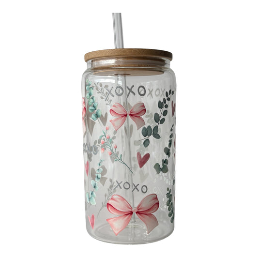 Tumbler en verre avec couvercle et paille (16 oz) - XOXO 🎀