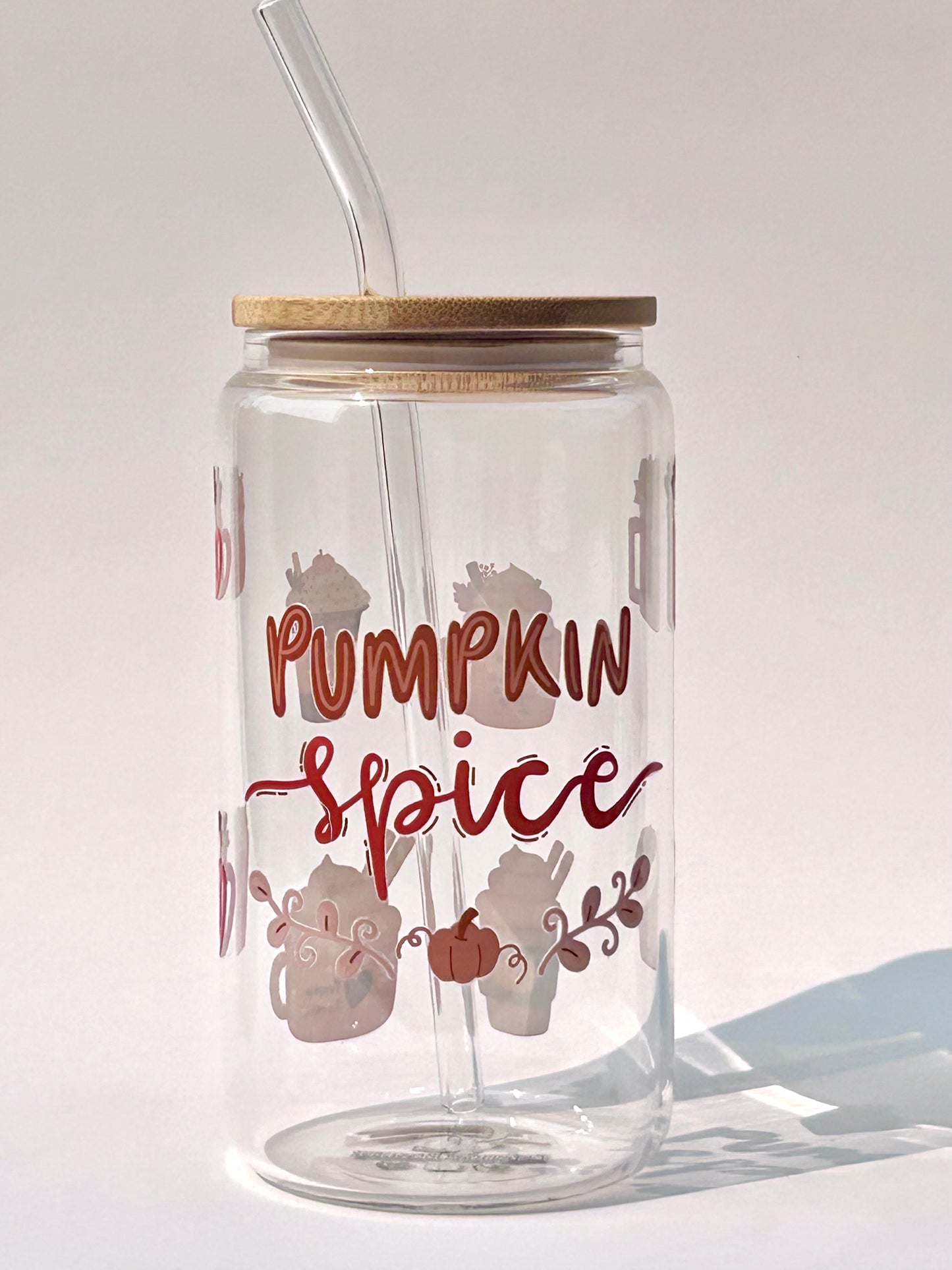 Tumbler en verre avec couvercle et paille (16 oz) - Pumpkin spice 🎃