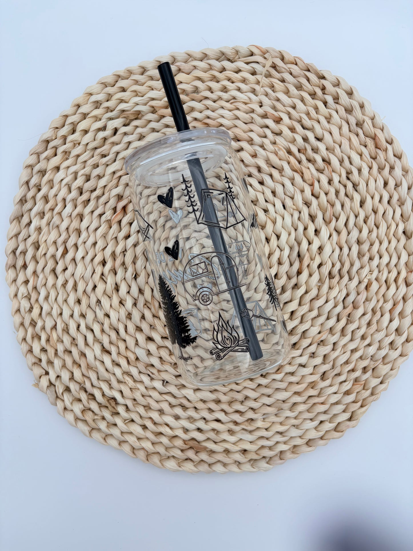 Tumbler en verre avec couvercle et paille (16 oz) - Vie de camping 🔥🌲⛺️