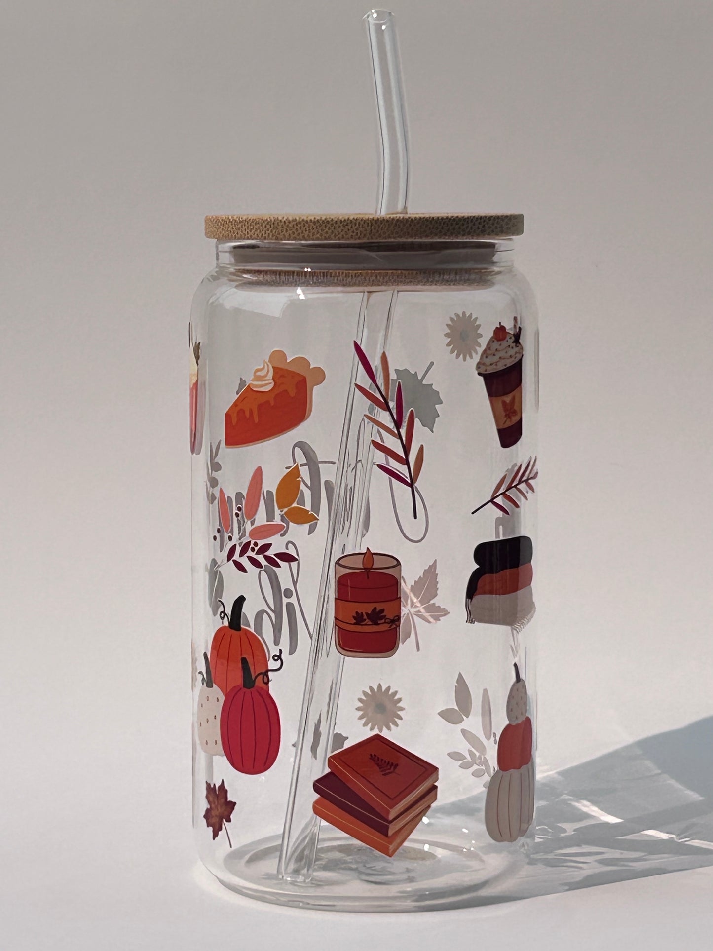 Tumbler en verre avec couvercle et paille (16 oz) - Autumn vibes 🍂