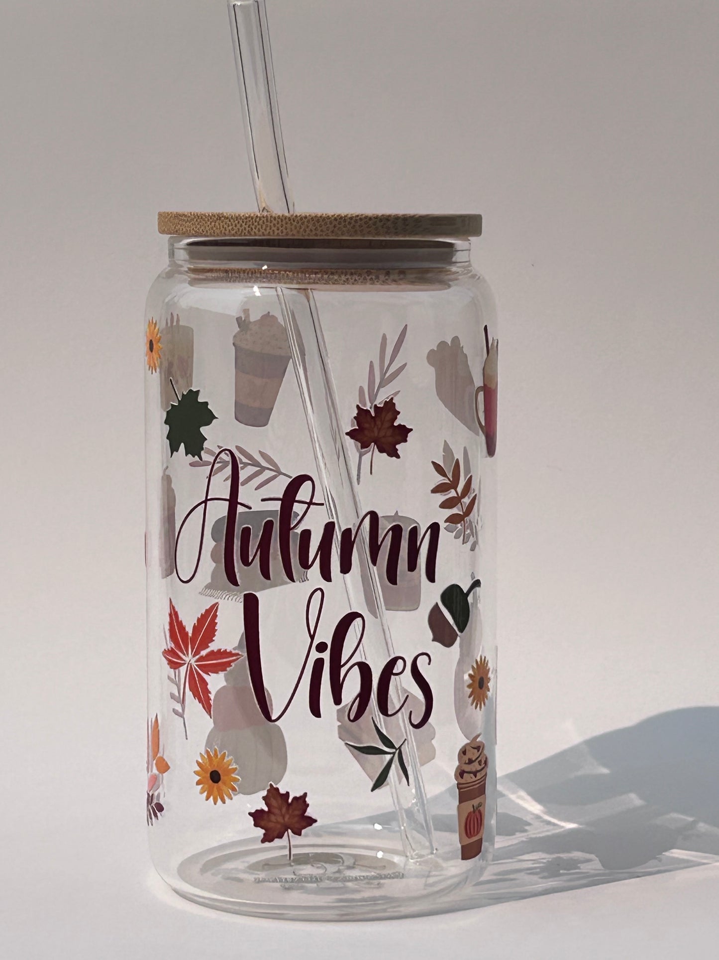 Tumbler en verre avec couvercle et paille (16 oz) - Autumn vibes 🍂