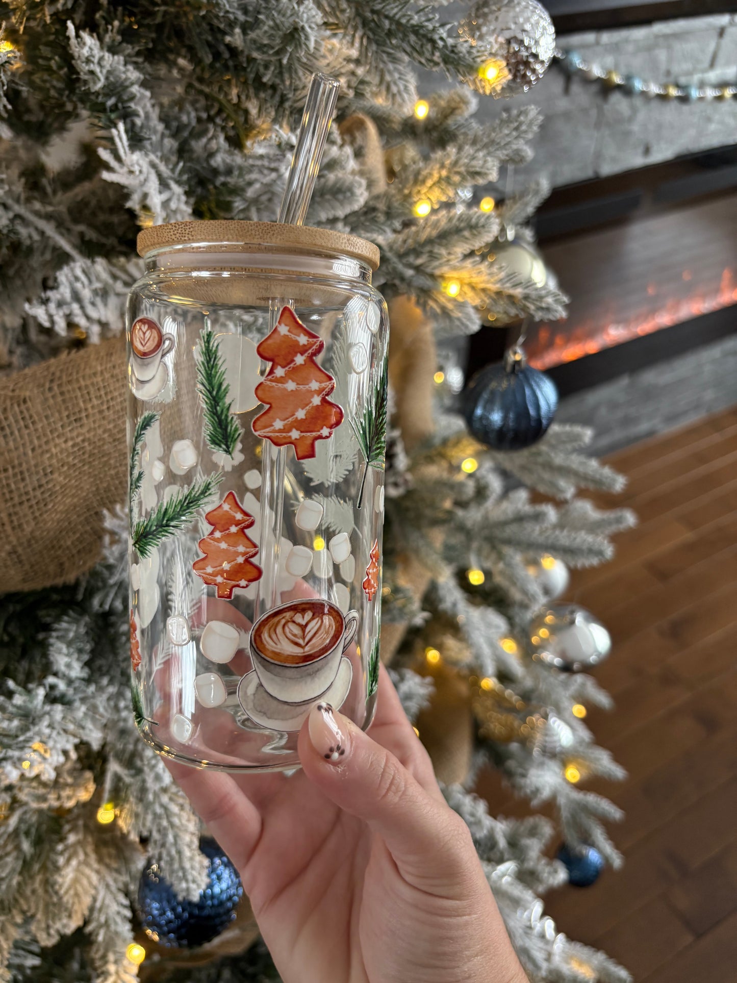 Tumbler en verre avec couvercle et paille (16 oz) - Café de Noël ☕️🌲