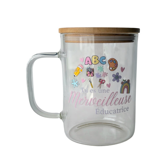 Tasse en verre avec couvercle et paille (17 oz) - Merveilleuse éducatrice