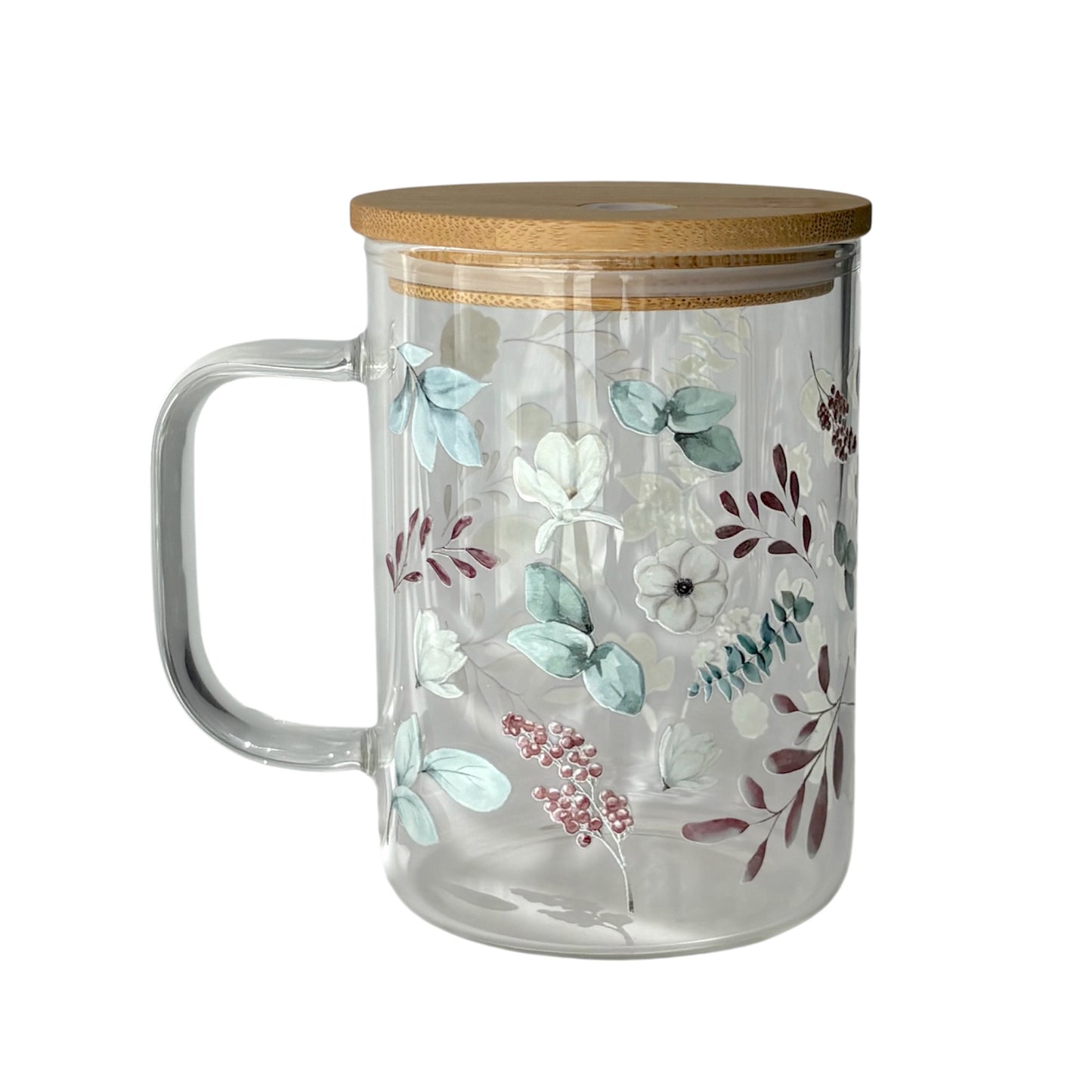 Tasse en verre avec couvercle et paille (17 oz) - Élégance florale 🌹✨