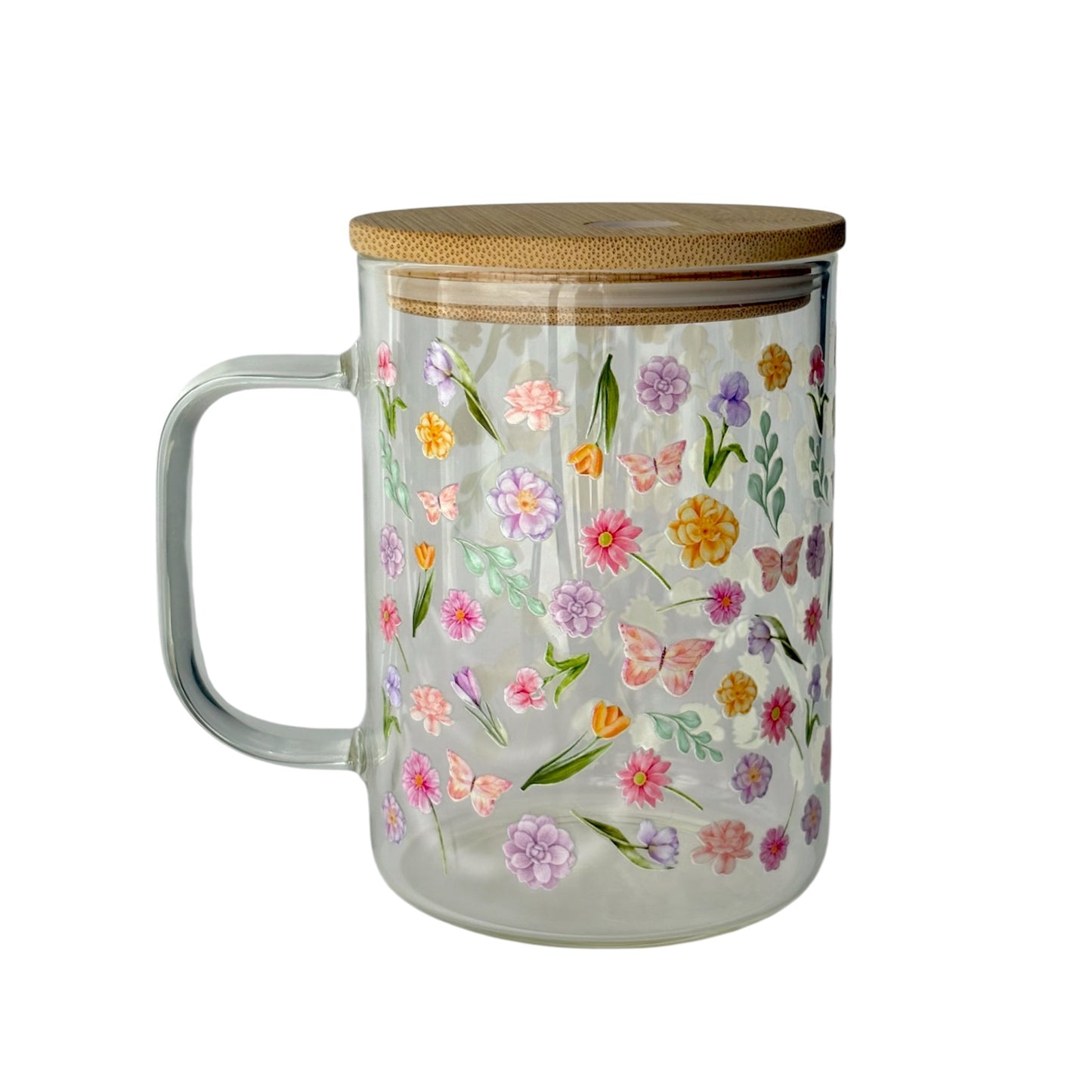 Tasse en verre avec couvercle et paille (17 oz) - Jardins en fleurs 🌸🌼🌺