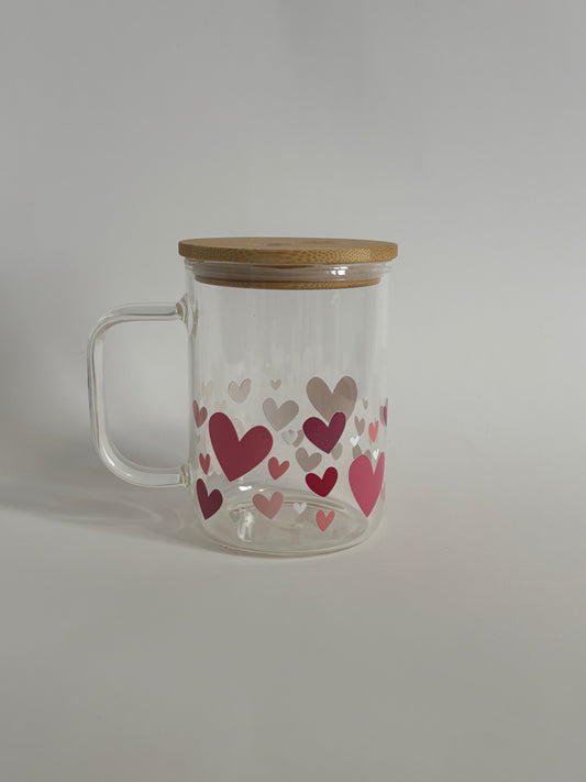 Tasse en verre avec couvercle et paille (17 oz) - Hearts ❤️