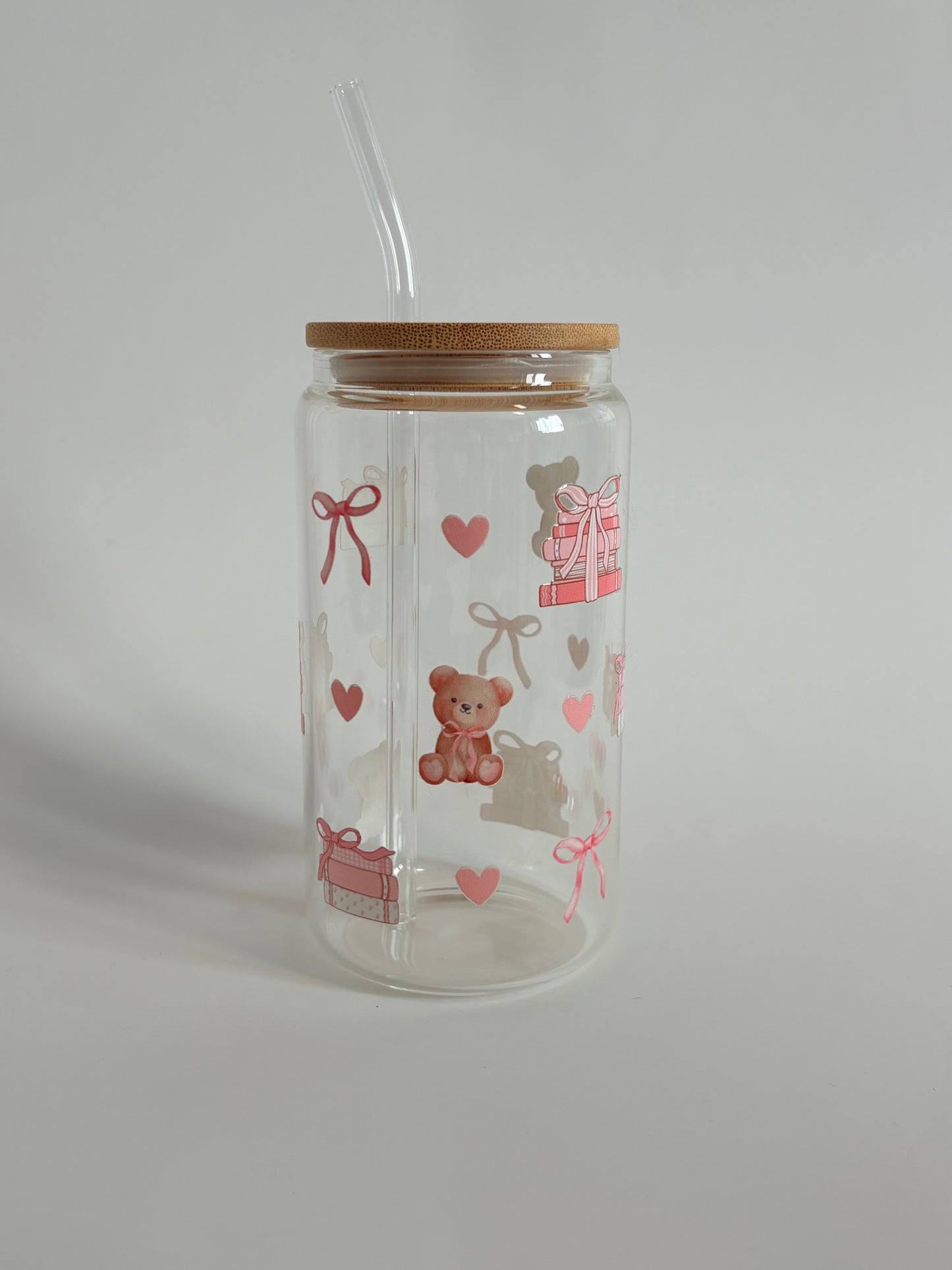 Tumbler en verre avec couvercle et paille (16 oz) - Cadeau d’amour 🎀