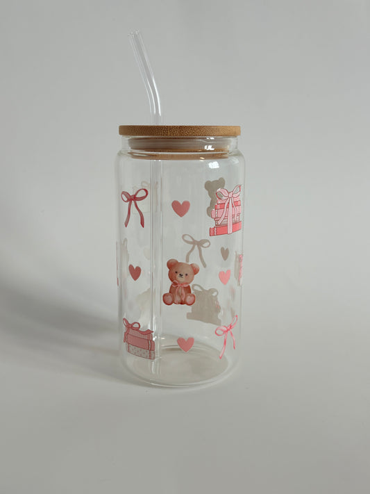 Tumbler en verre avec couvercle et paille (16 oz) - Cadeau d’amour 🎀