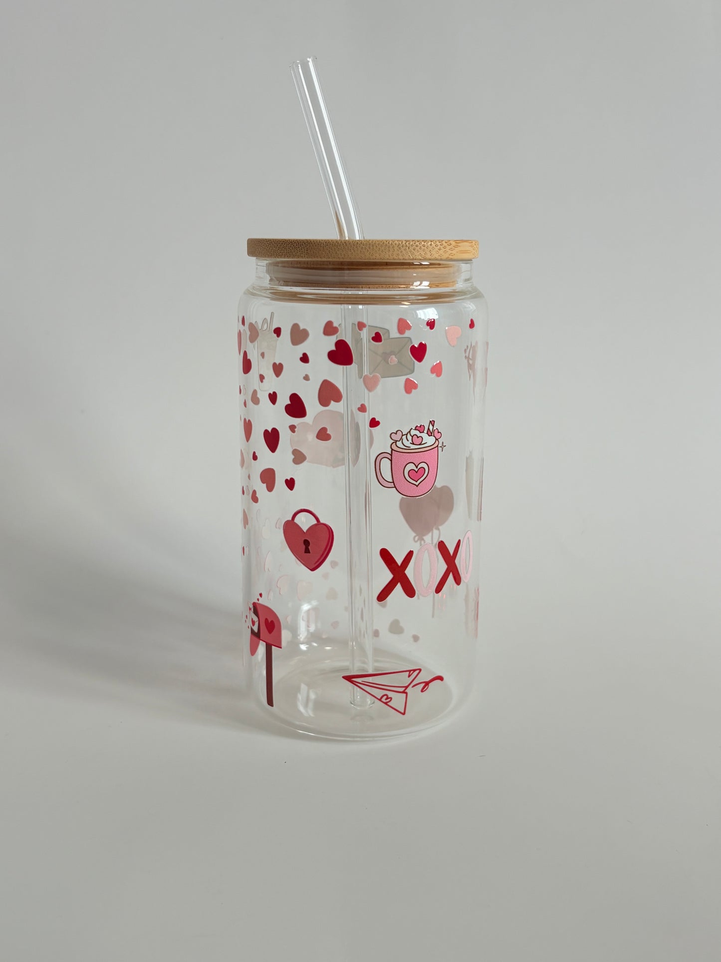 Tumbler en verre avec couvercle et paille (16 oz) - Romance 💌