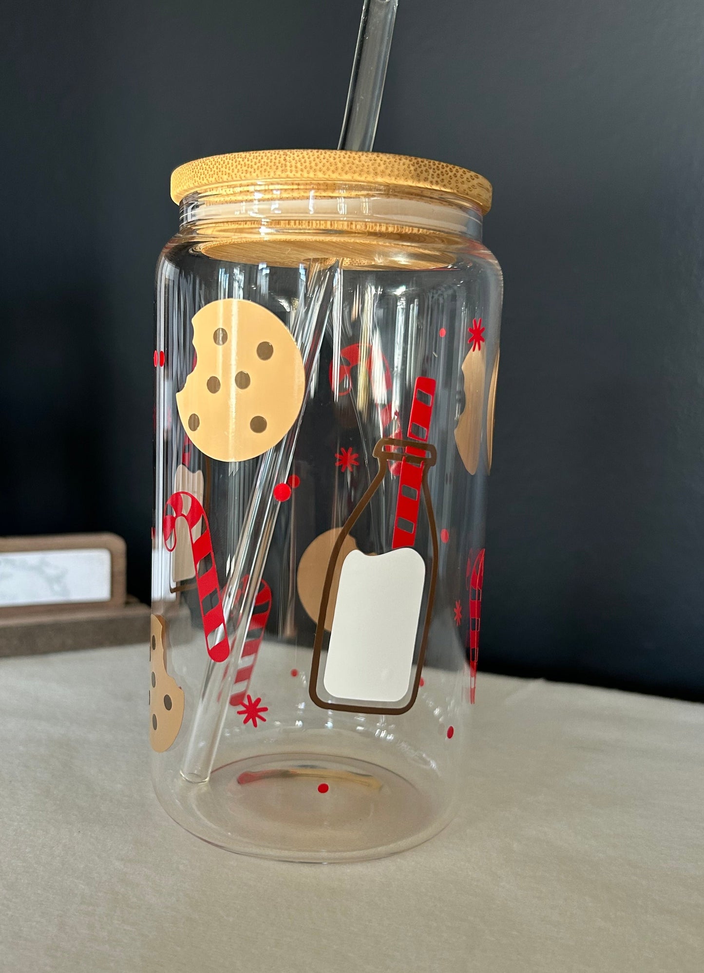 Tumbler en verre avec couvercle et paille (16 oz) - Biscuit et lait 🍪🥛