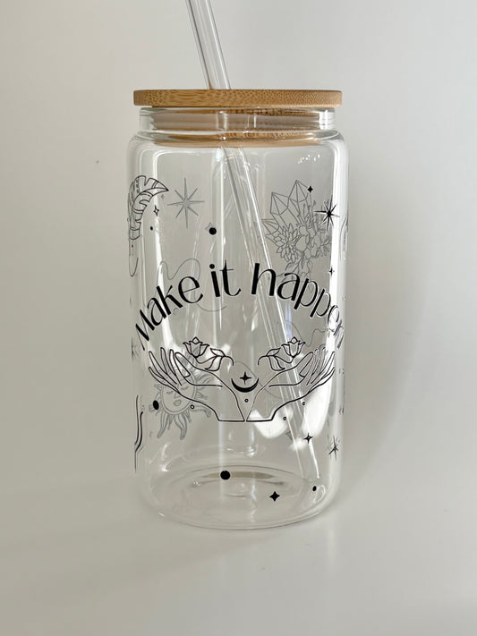 Tumbler en verre avec couvercle et paille (16 oz) - Make it happen 🪶