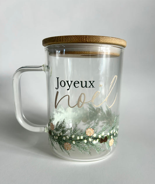 Tasse en verre avec couvercle et paille (17oz) - Guirlande de Noël 🎄