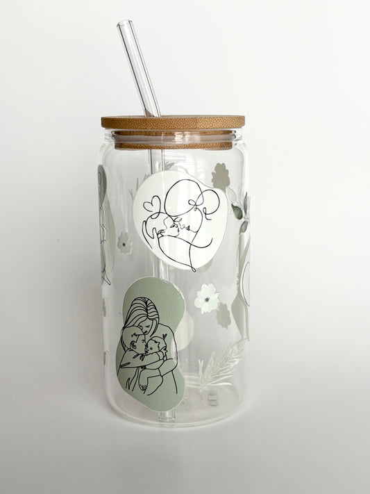 Tumbler en verre avec couvercle et paille (16 oz) - Les bras de maman 🤱🏼