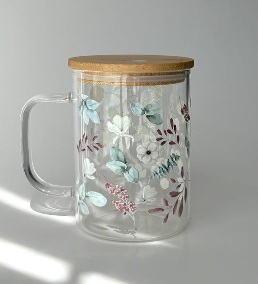 Tasse en verre avec couvercle et paille (17 oz) - Élégance florale 🌹✨