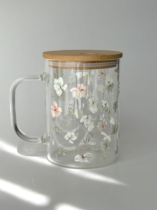Tasse en verre avec couvercle et paille (17 oz) - Douceur de printemps 🌼🌿💛