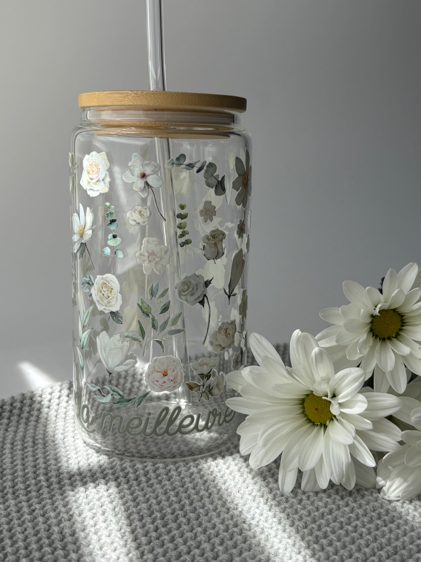 Tumbler en verre avec couvercle et paille (16 oz) -La meilleure enseignante sauge 🌿