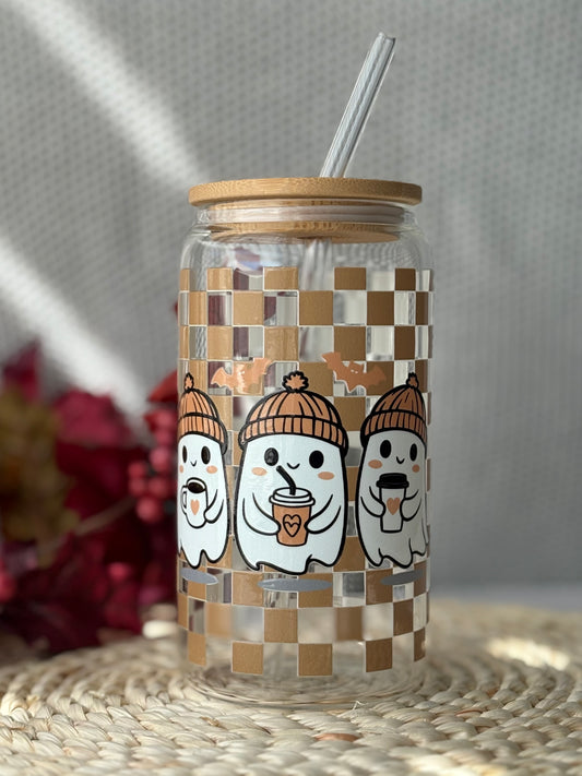 Tumbler en verre avec couvercle et paille (16 oz) - Petits frissons 👻