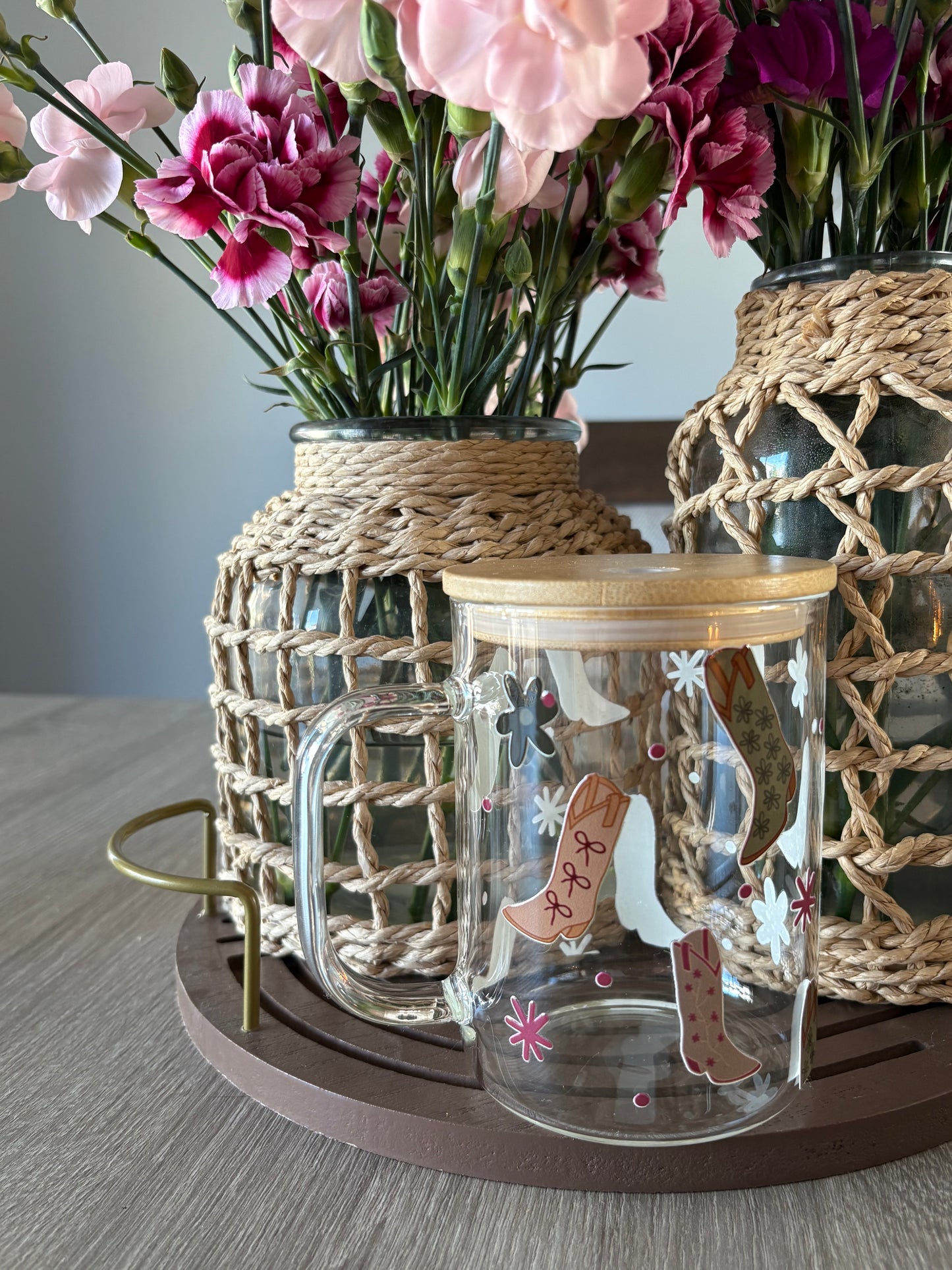 Tasse en verre avec couvercle et paille (17 oz) - Cowgirl 🤠🌻