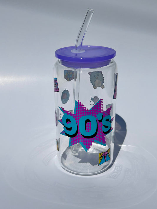 Tumbler en verre avec couvercle et paille (16 oz) - 90’s 💜