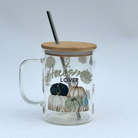 Tasse en verre avec couvercle et paille (17oz) - Automne Lover 🌾