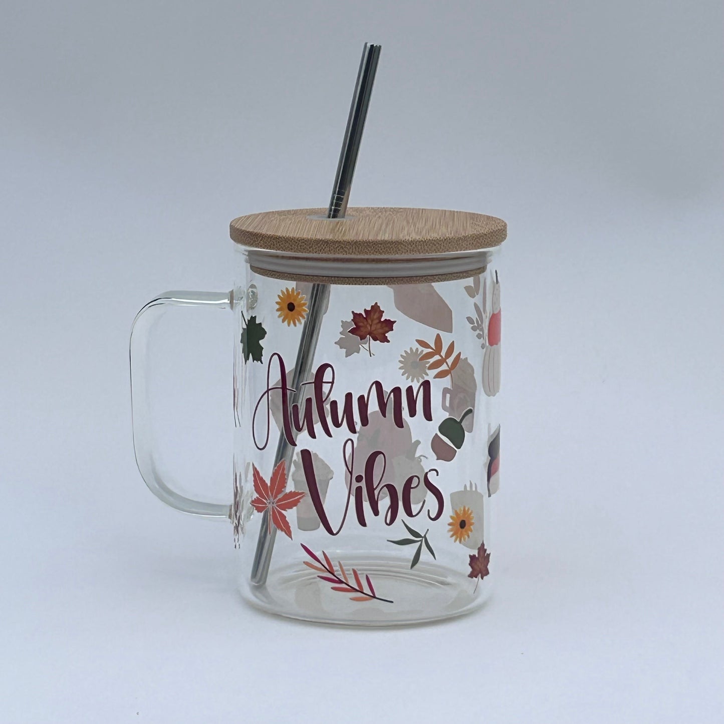 Tasse en verre avec couvercle et paille (17oz) - Autumn vibes 🍂