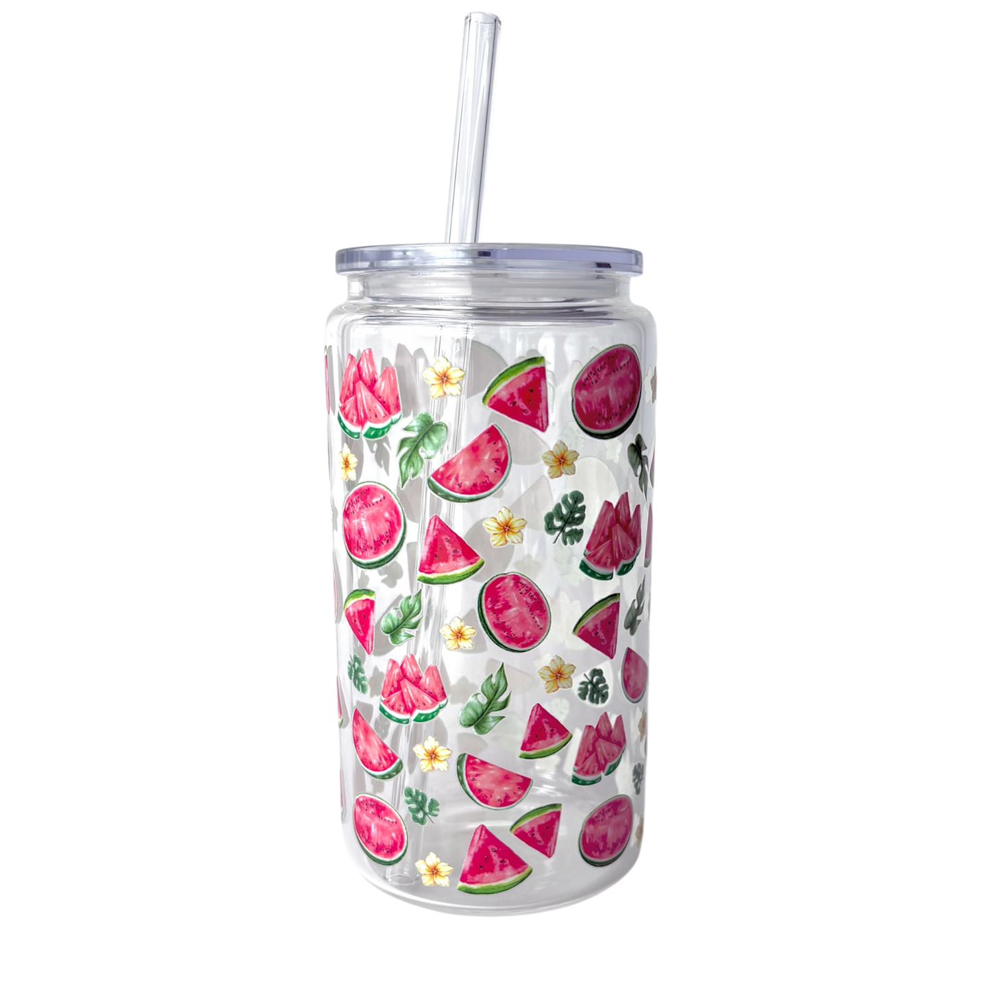 Tumbler en verre avec couvercle et paille (16 oz) - Fraîcheur d'été