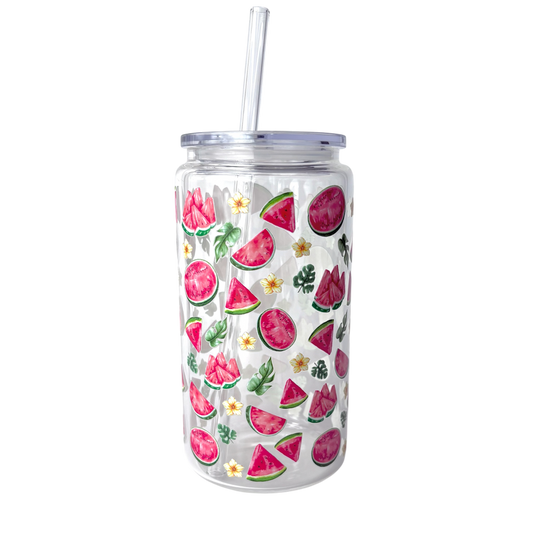 Tumbler en verre avec couvercle et paille (16 oz) - Fraîcheur d'été