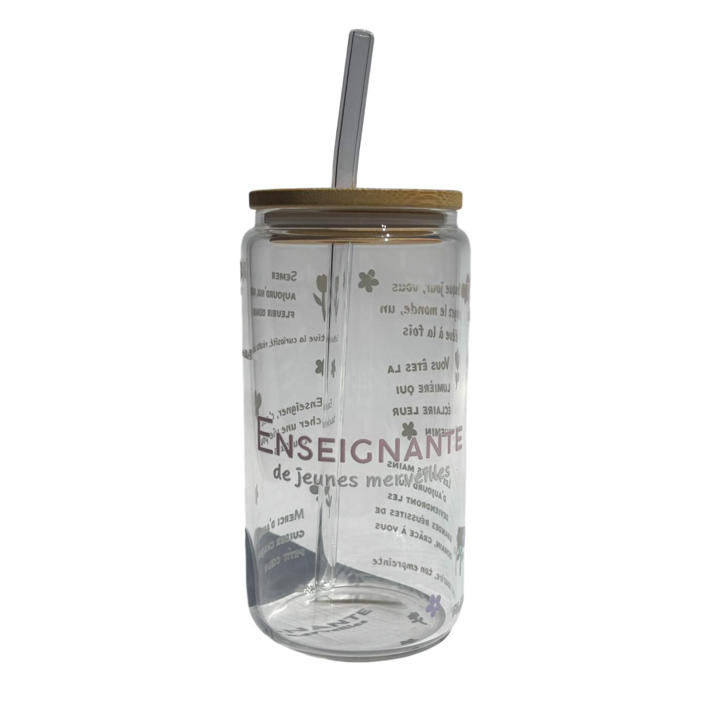 Tumbler en verre avec couvercle et paille (16 oz) - Enseignante de jeunes merveilles pastel 💜