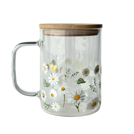 Tasse en verre avec couvercle et paille (17 oz) - Marguerite 🌼
