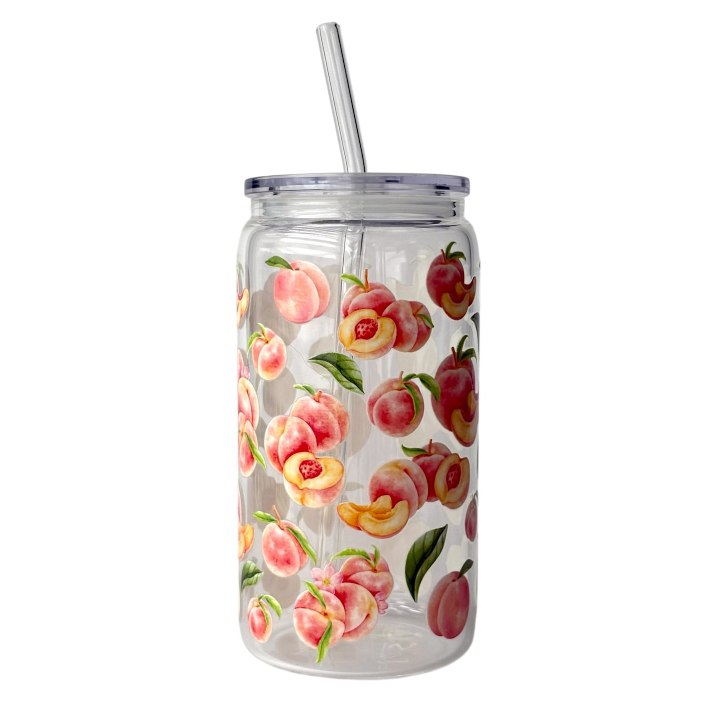 Tumbler en verre avec couvercle et paille (16 oz) - Pêche 🍑