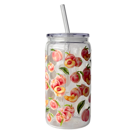 Tumbler en verre avec couvercle et paille (16 oz) - Pêche 🍑