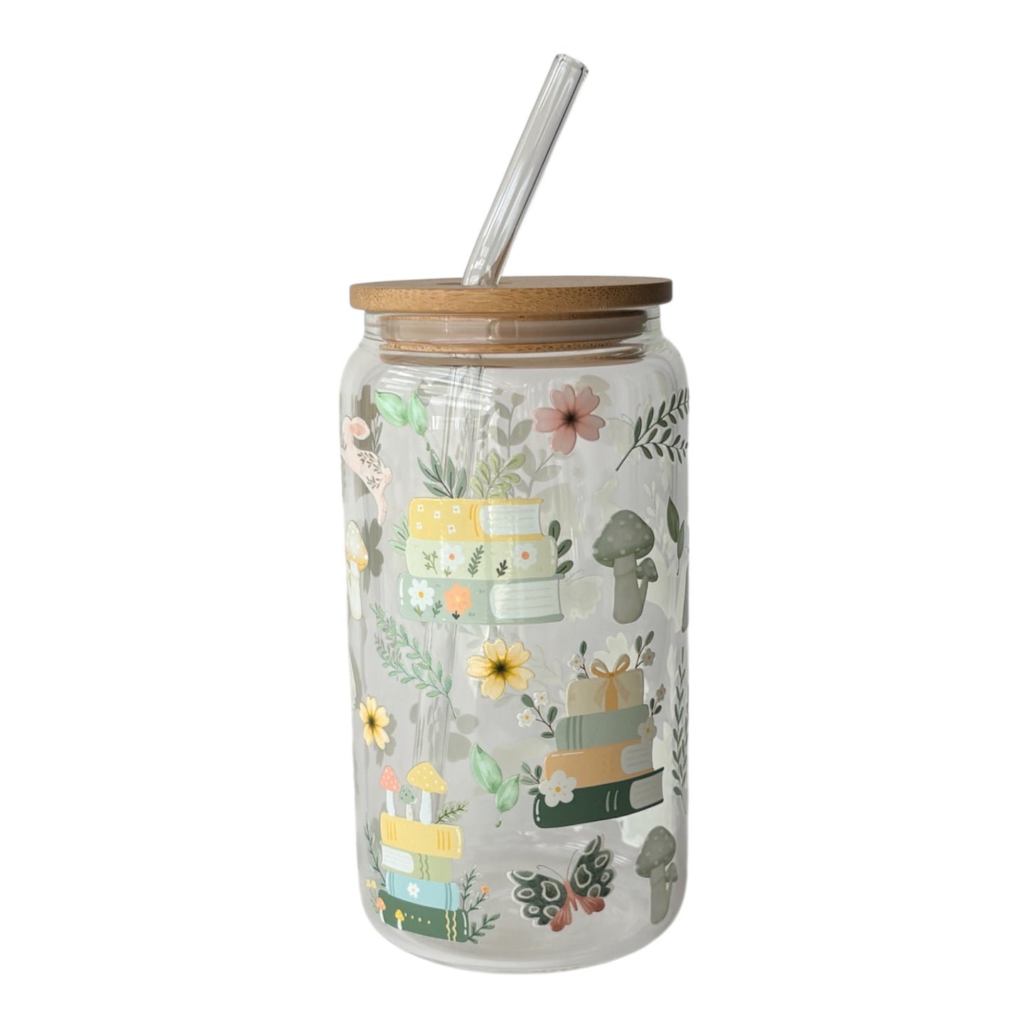 Tumbler en verre avec couvercle et paille (16 oz) - Entre pages & fleurs📚🌻