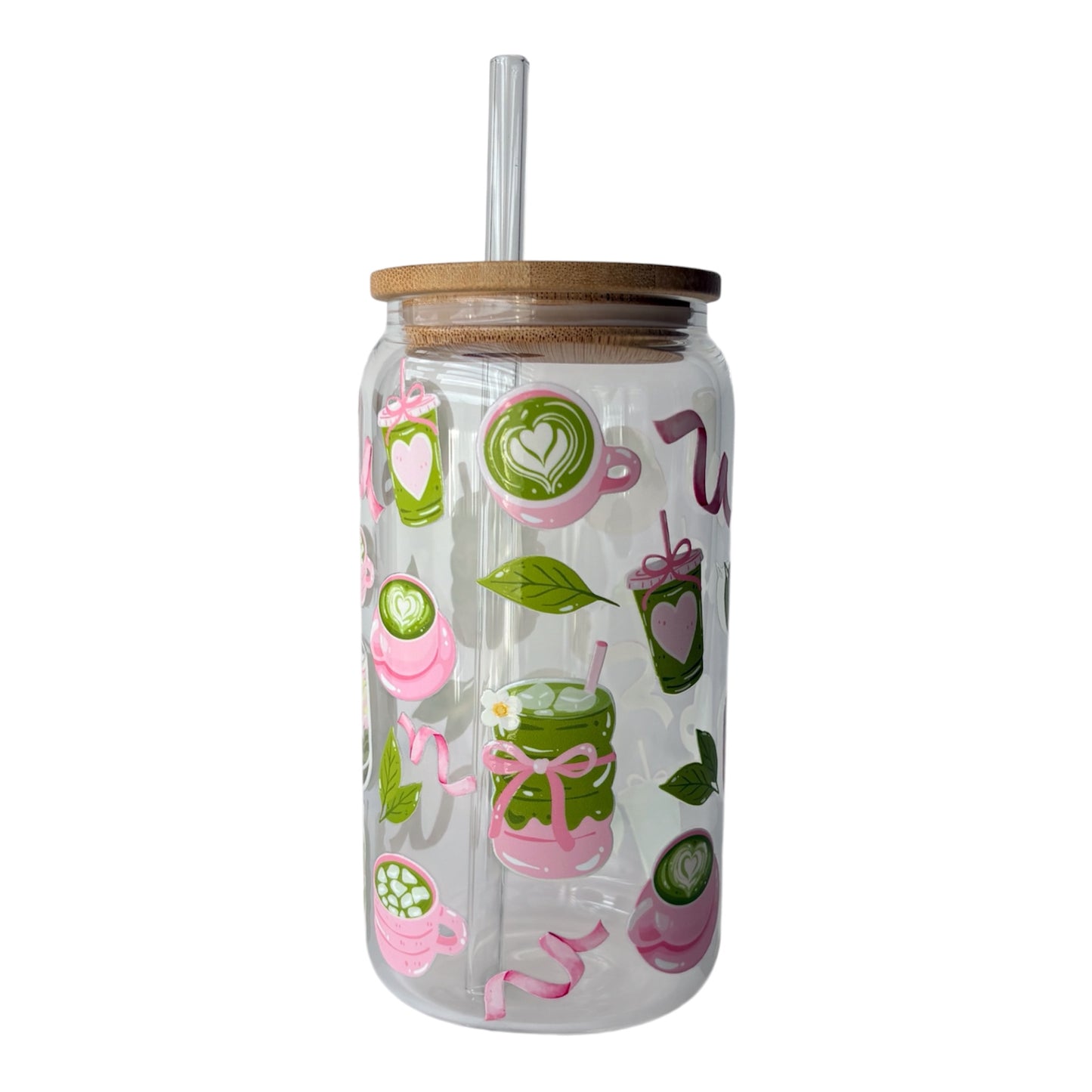 Tumbler en verre avec couvercle et paille (16 oz) - Pause Matcha 🌱🍵