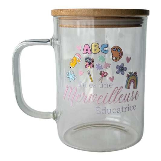 Tasse en verre avec couvercle et paille (17 oz) - Merveilleuse éducatrice
