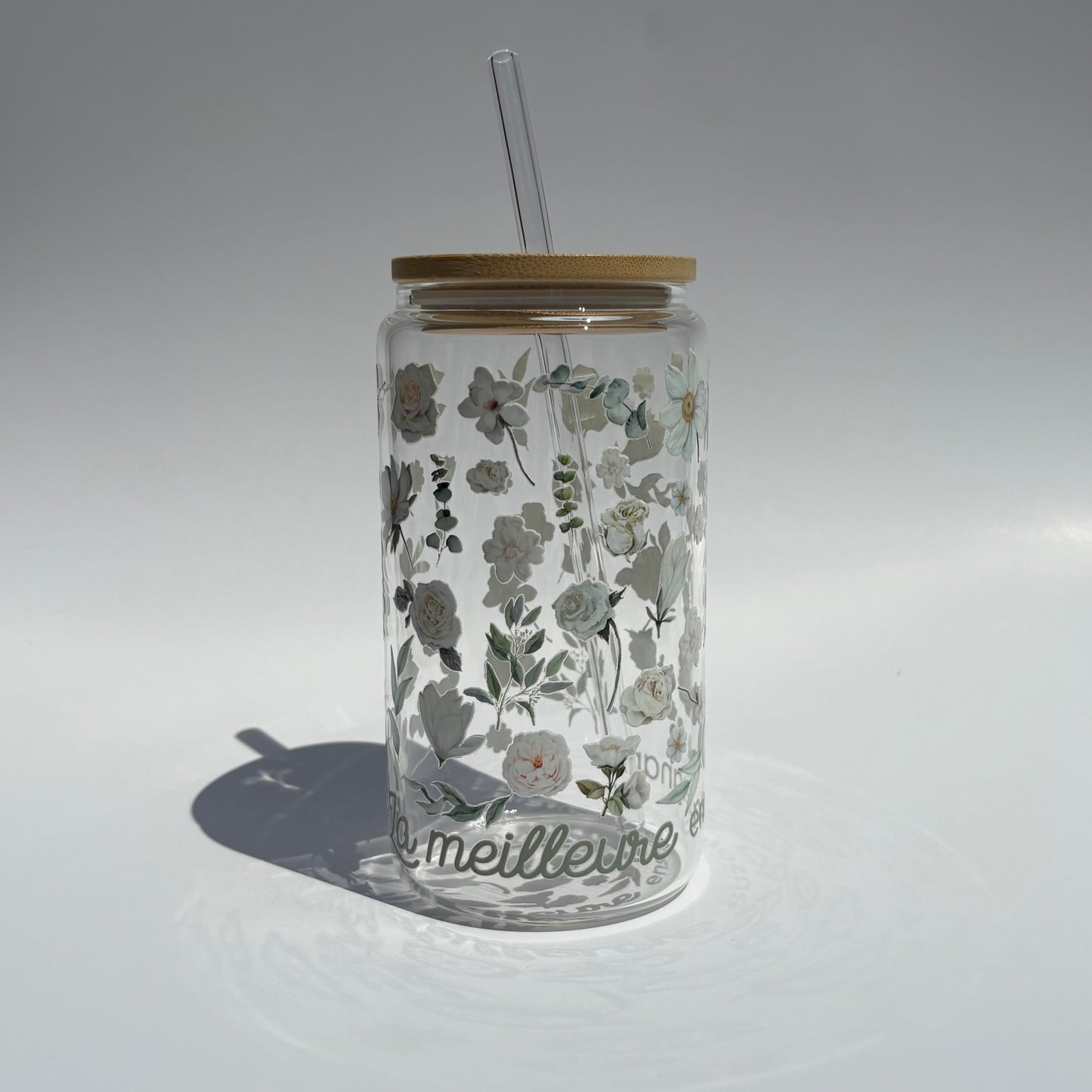 Tumbler en verre avec couvercle et paille (16 oz) -La meilleure enseignante sauge 🌿