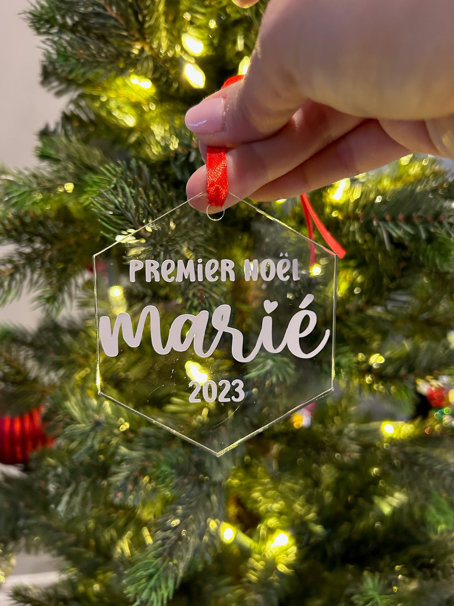 Ornement en acrylique personnalisé - Premier Noël marié 👰