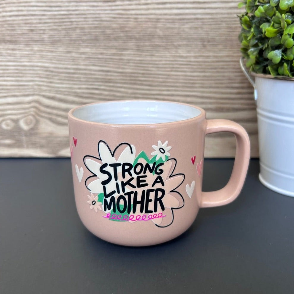 Tasse en céramique rose - Strong like a mother 💪