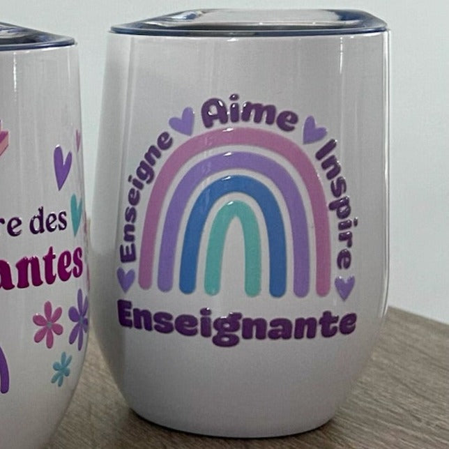 Tasse thermo avec couvercle (11 oz) - Enseignante 🌈