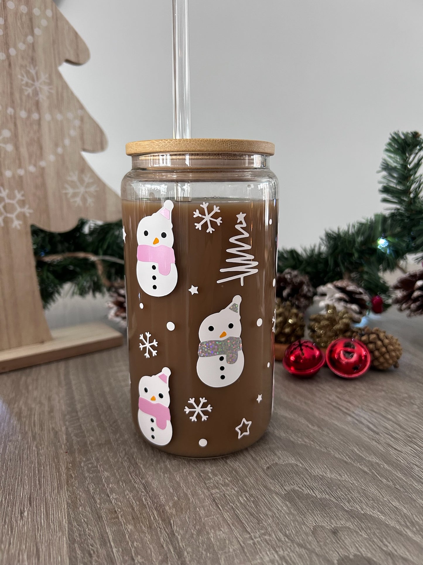 Tumbler en verre avec couvercle et paille (16 oz) - Frosty ⛄️